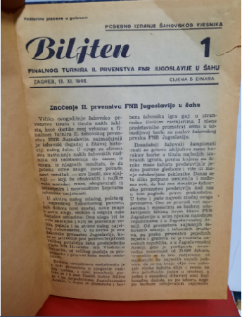  Revista Biljten Finalnog Turnira II. Prvenstva Fnr Jugoslavije u Sahu