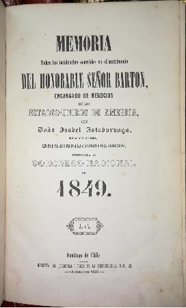 Memoria Sobre las Incidencias Ocurridas en el Matrimonio del Honorable SeÃ±or Barton...