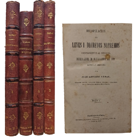RecopilaciÃ³n de Leyes y Decretos Supremos Concernientes al EjÃ©rcito (4 volÃºmenes, falta nÂ°2)